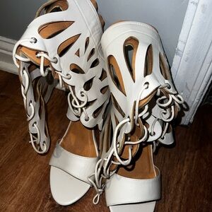 White Calf High Laced Wedges